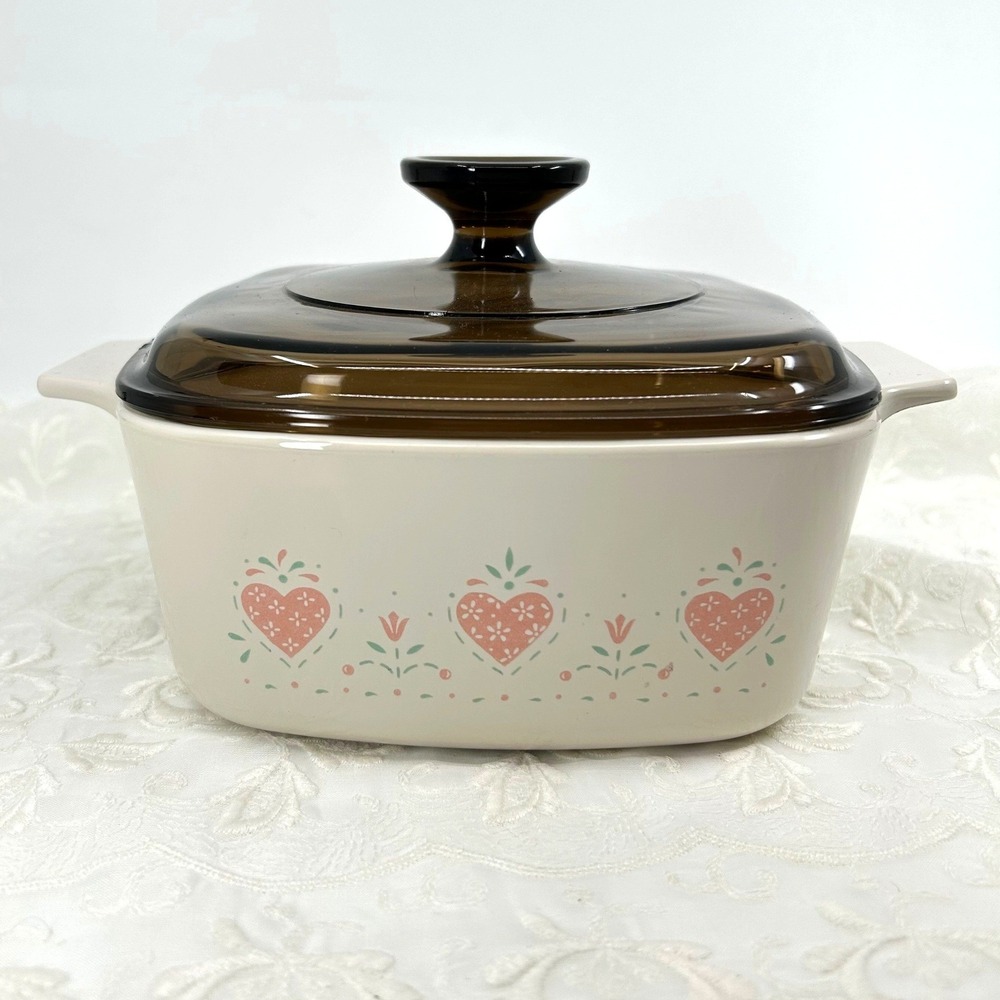 Vintage Corning Ware Forever Yours Casserole Dish Heart Cottagecore Pastel